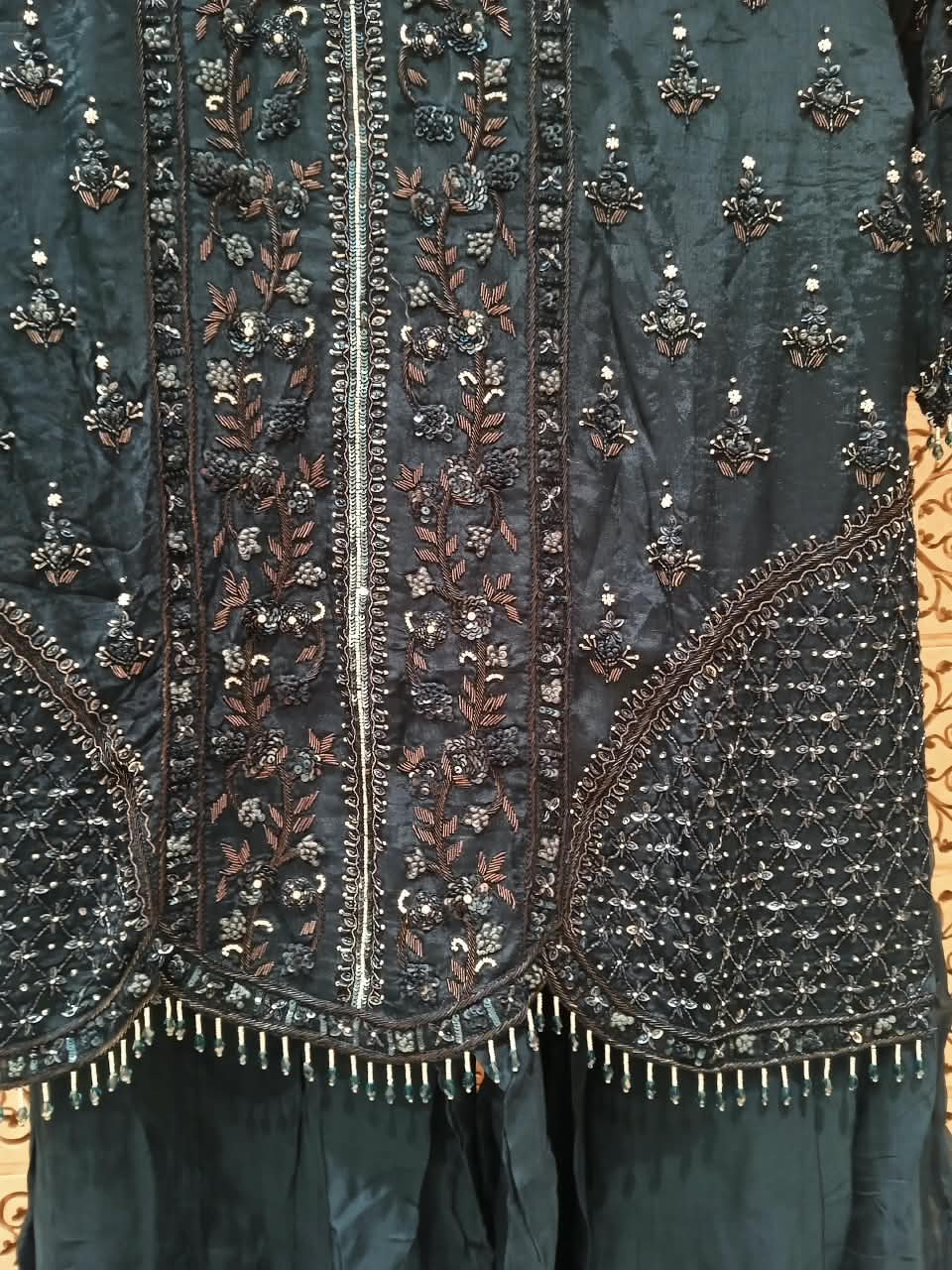 Midnight Navy Blue Sequined Palazzo Suit Set