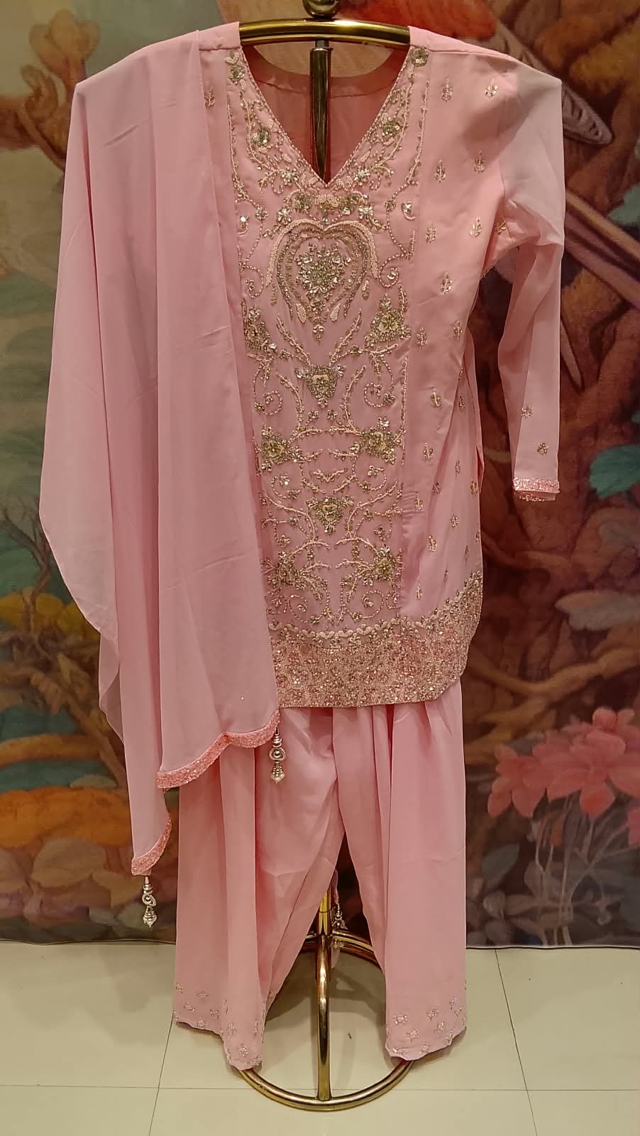 Blush Pink Hand Embroidered Patiala Salwar Suit Set