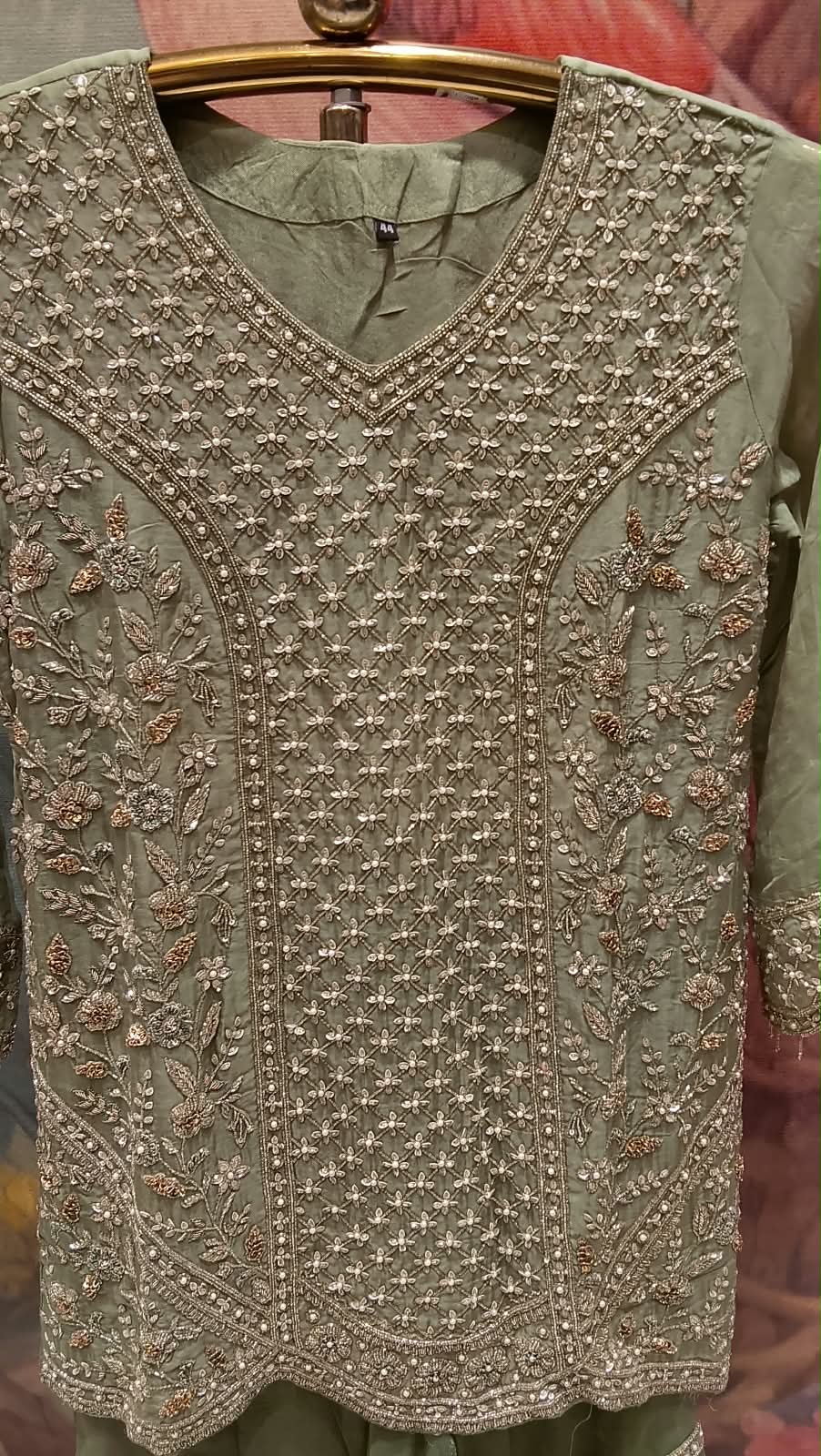 Sage Green Gharara Embellished Set Perfect for weddings, mehendi ceremonies, Eid, and festive partie.