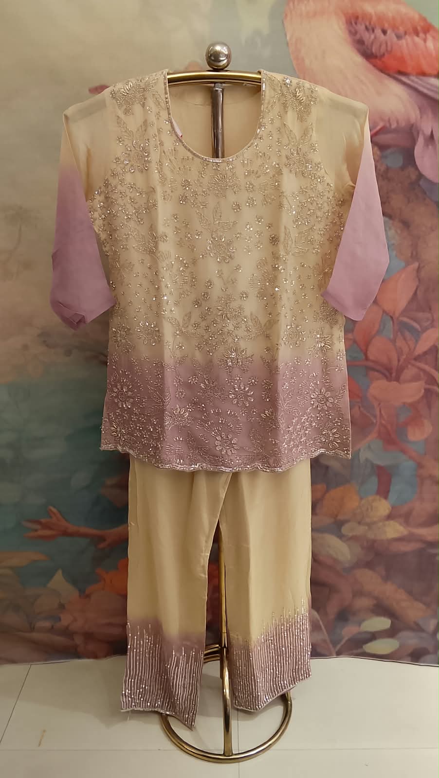 Ombre Lavender & Cream Sequined Palazzo Suit Set