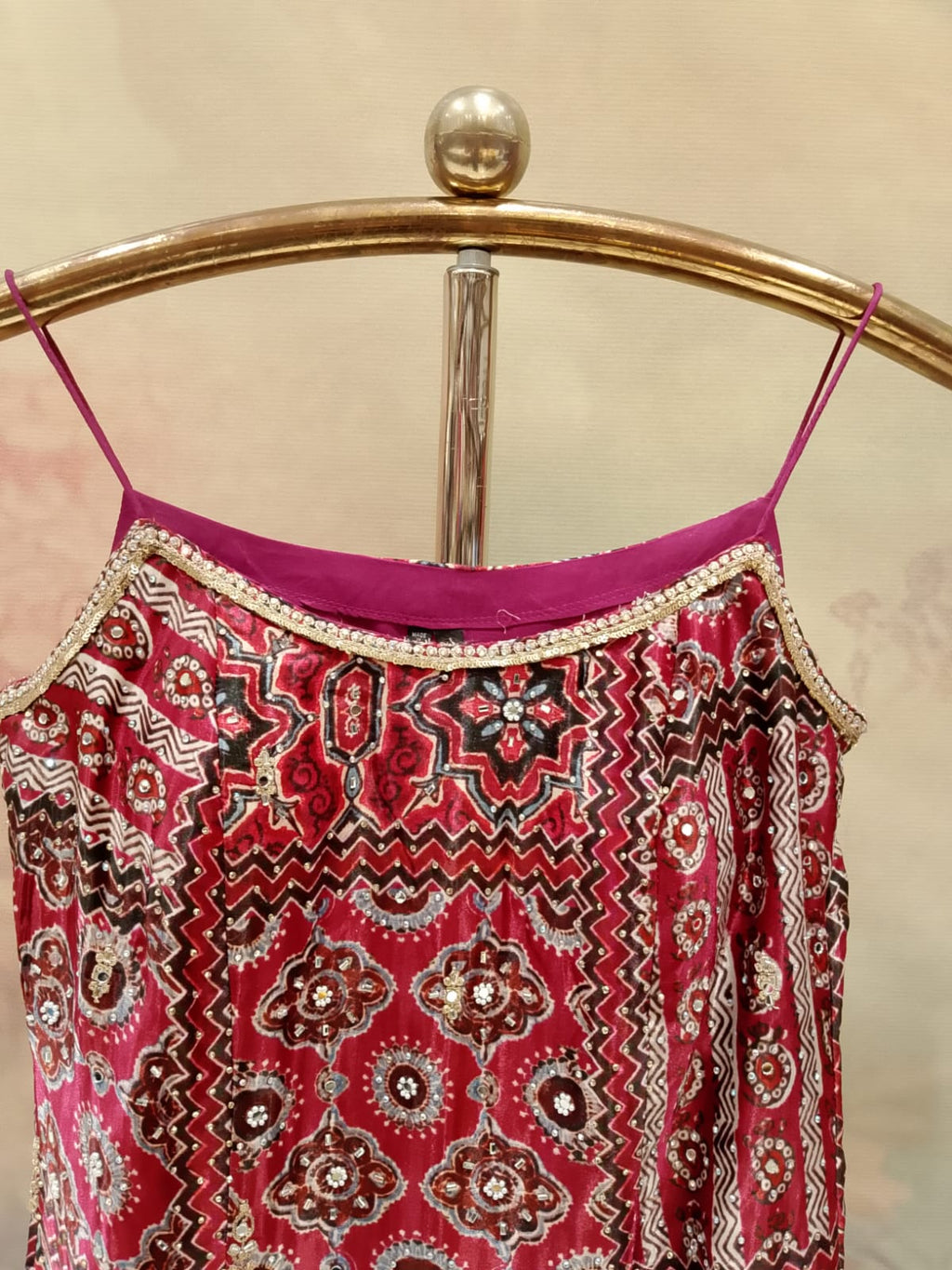 Deep Wine Geometrical Printed & Embroidered Palazzo Set.