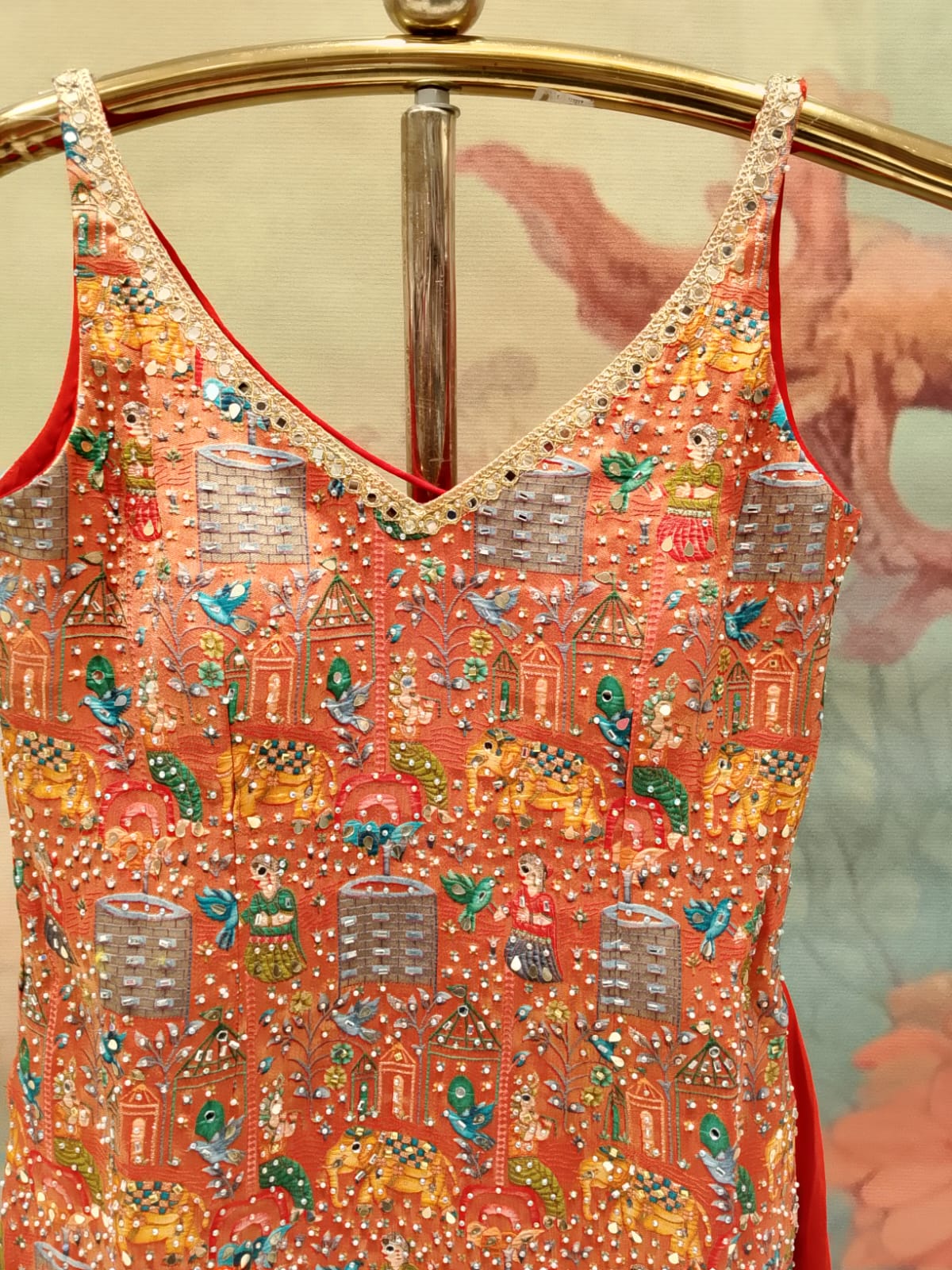 Crimson Red Pichwai Heritage Printed Palazzo Set.