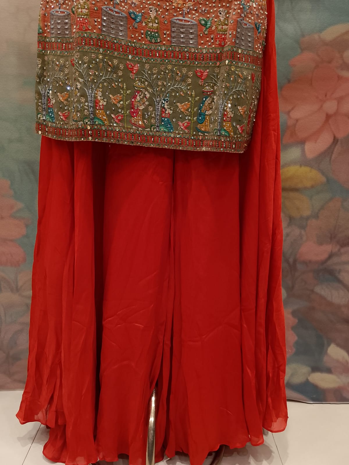 Crimson Red Pichwai Heritage Printed Palazzo Set.