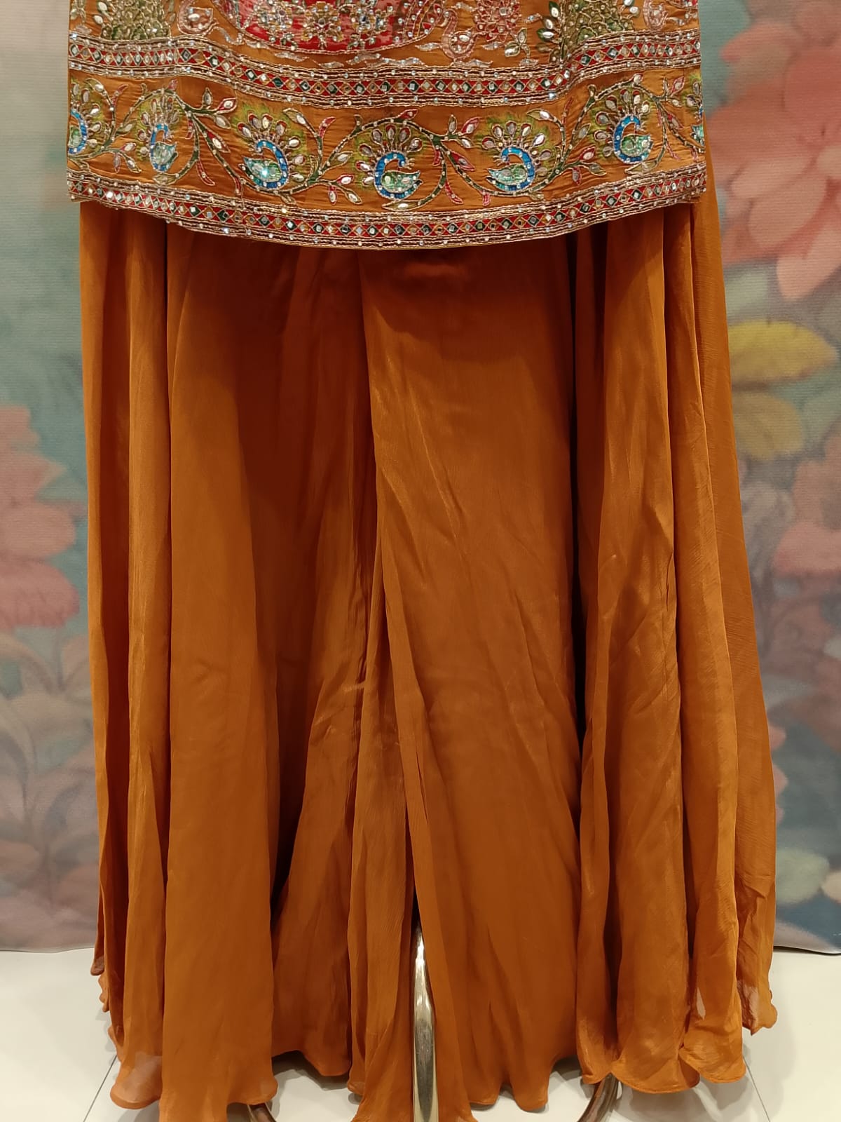 Rust Yellow & Rust Heritage Printed With Zari Work Palazzo Set.