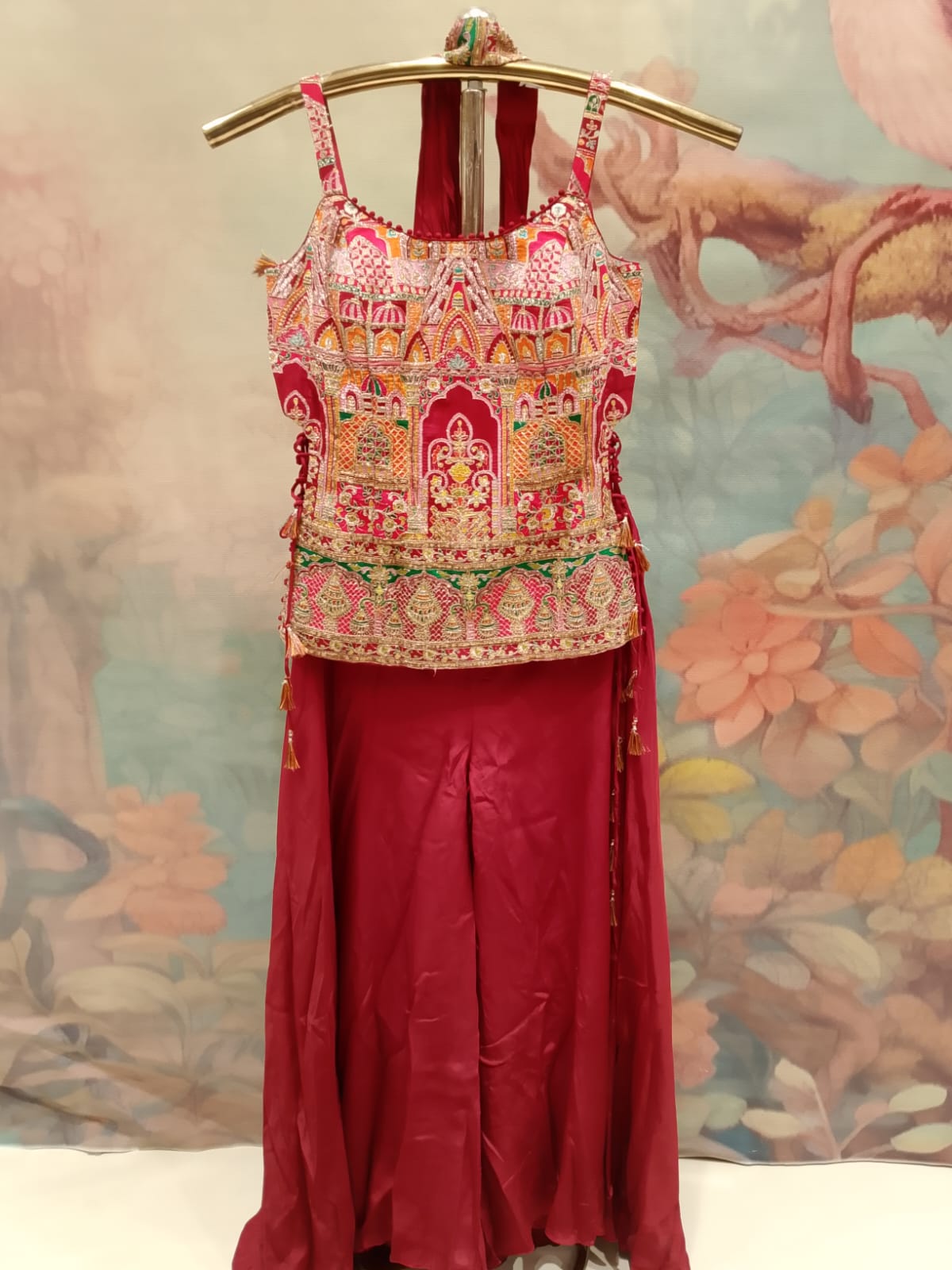 Crimson Red & Pichwai Art Embroidered Palazzo Set.