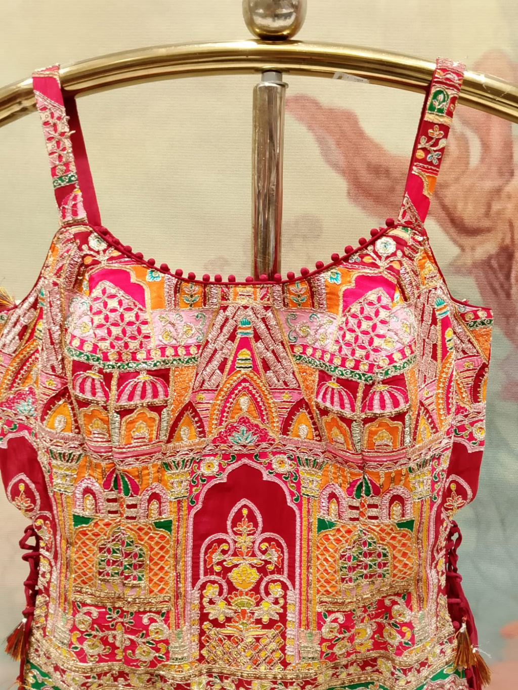 Crimson Red & Pichwai Art Embroidered Palazzo Set.