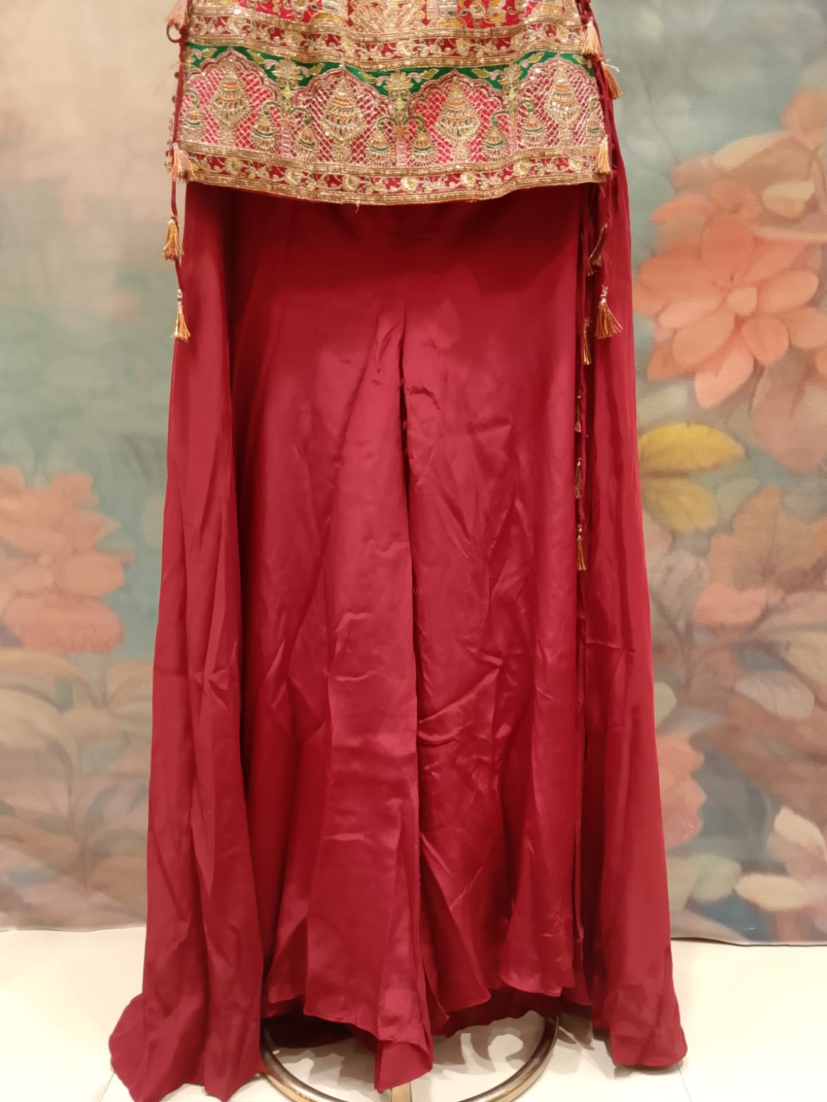 Crimson Red & Pichwai Art Embroidered Palazzo Set.