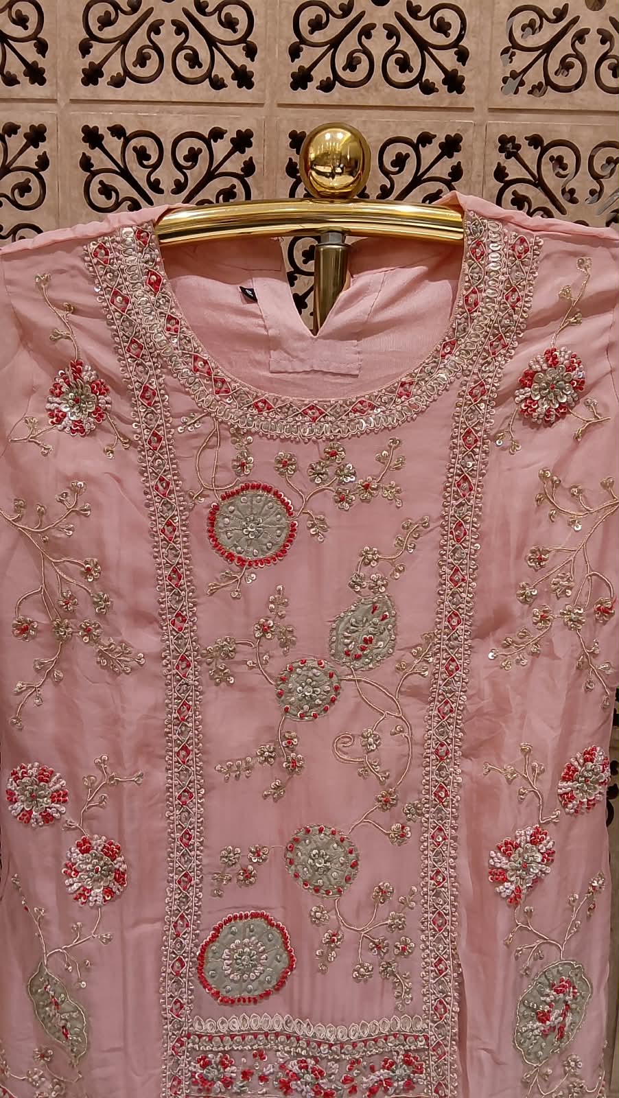 Charming Pastel Pink & Sage Green  Hand Embroidered Gharara Suit Set Plus Size