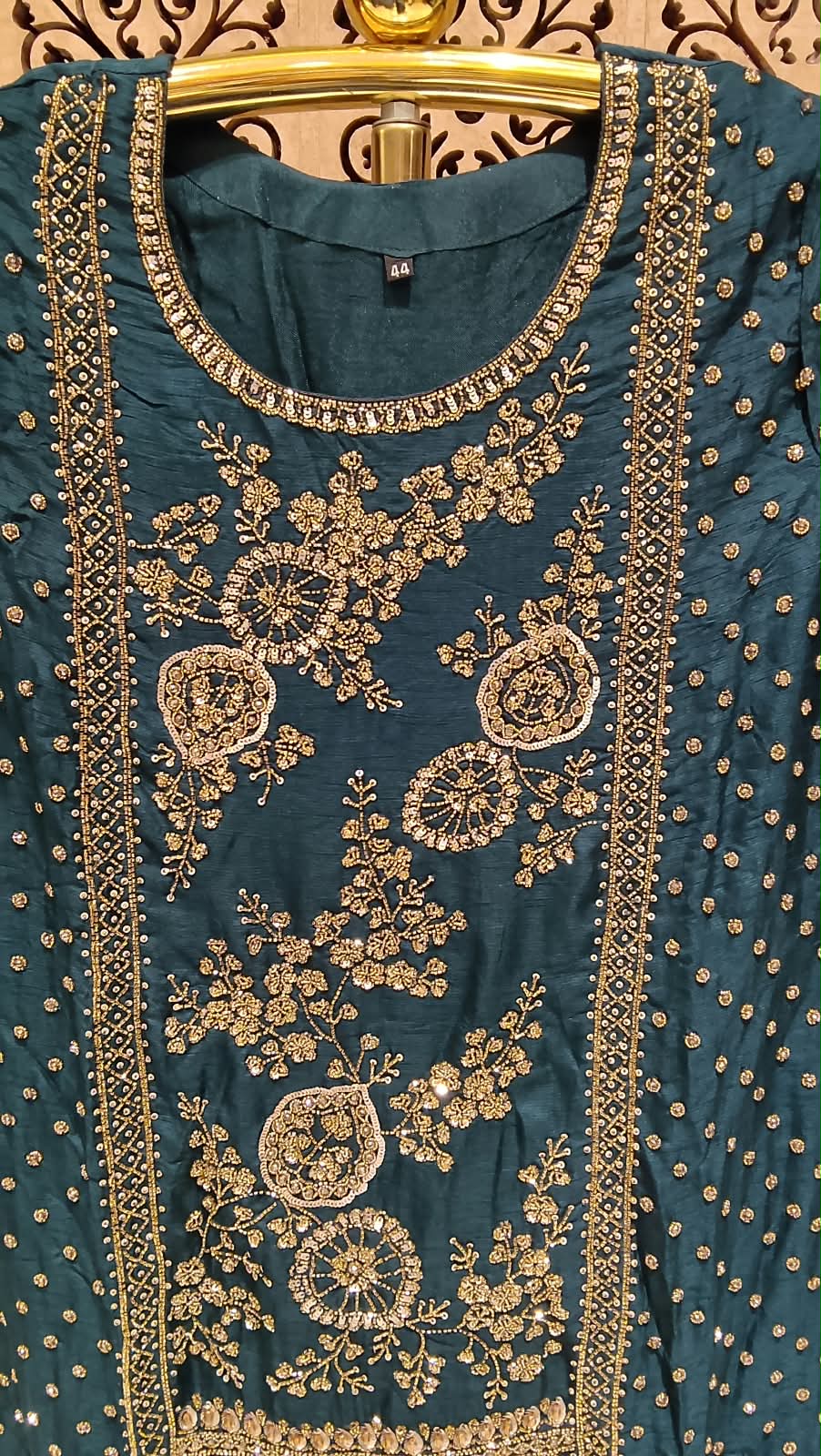 Teal Blue Hand Embroidered Gharara Suit Set.