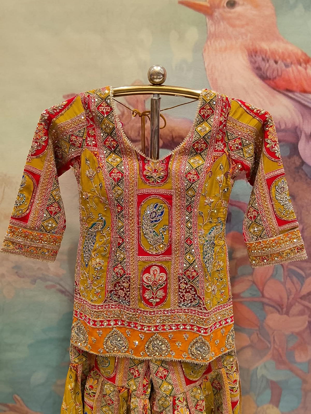 Olive & Ochre Heritage Embroidered Gharara Set.
