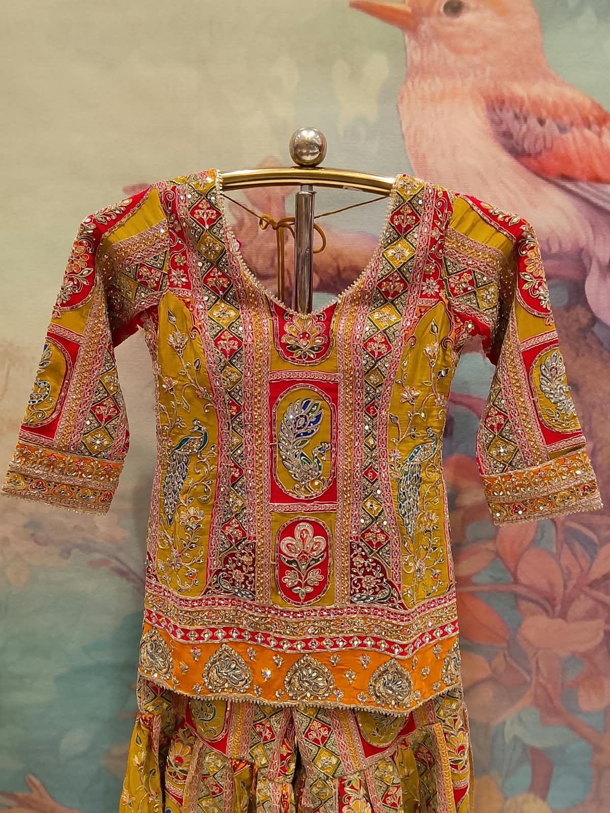 Olive & Ochre Heritage Embroidered Gharara Set.