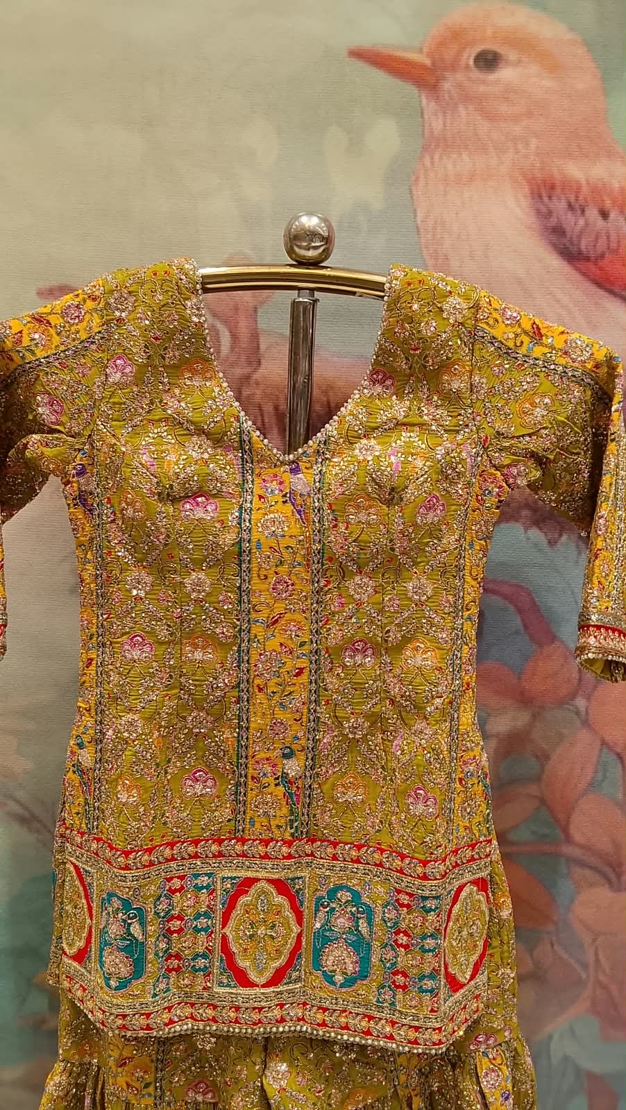 Ochre & Olive Heritage Mughal Embroidered-Gharara Set.