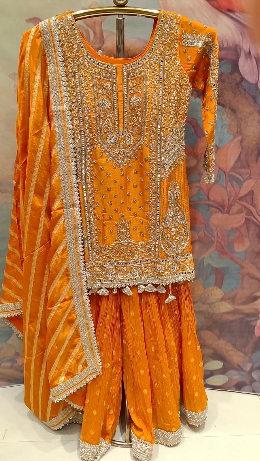 Rust Orange Gota Patti & Mirror Work Gharara Set.