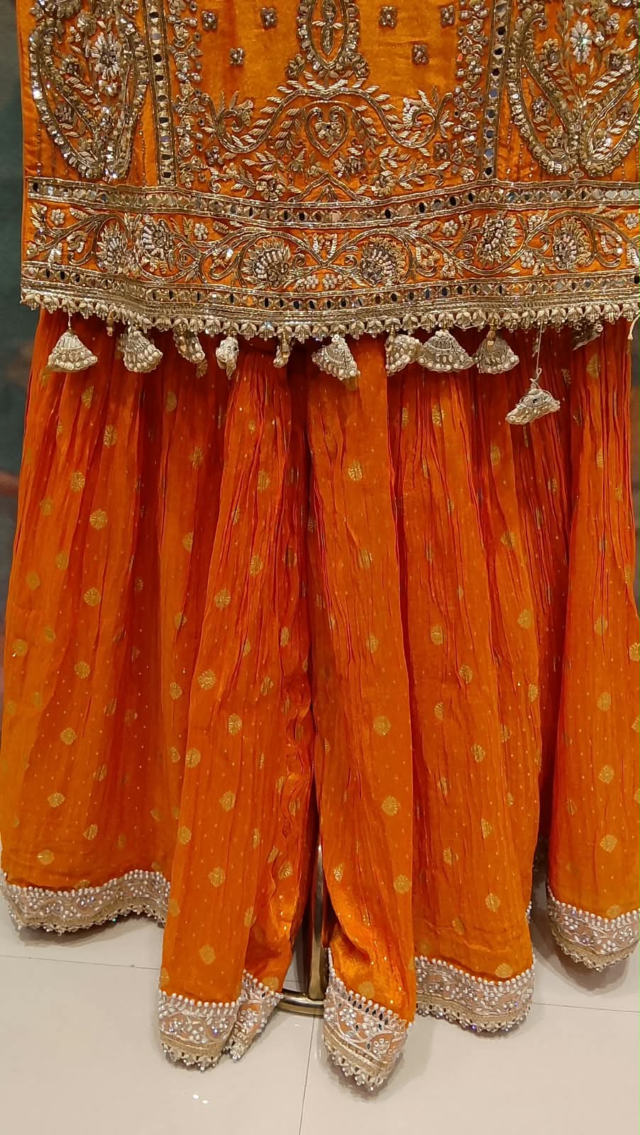 Rust Orange Gota Patti & Mirror Work Gharara Set.