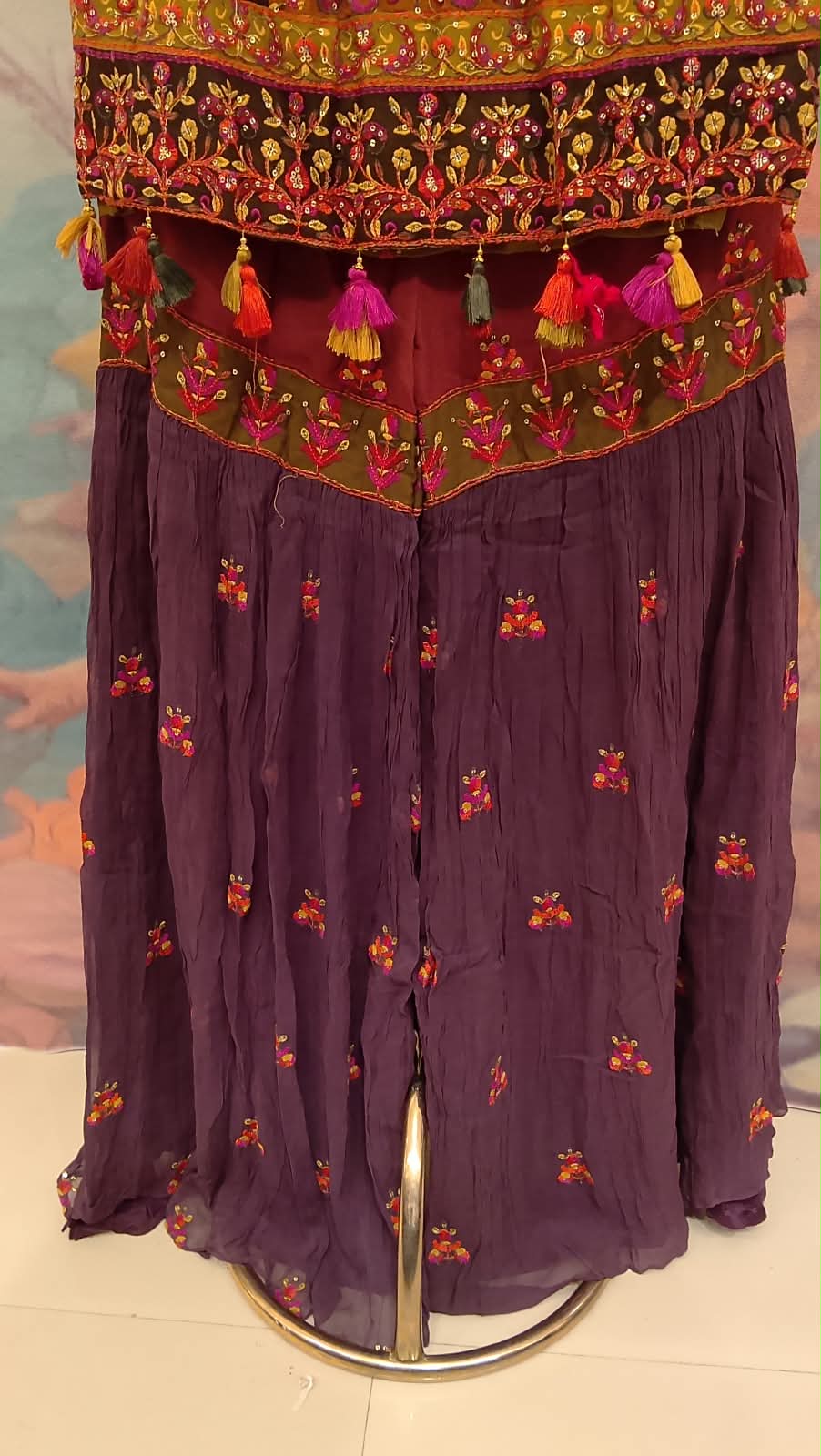 Dark wine & Patchwork Heritage Printed Gharara Set