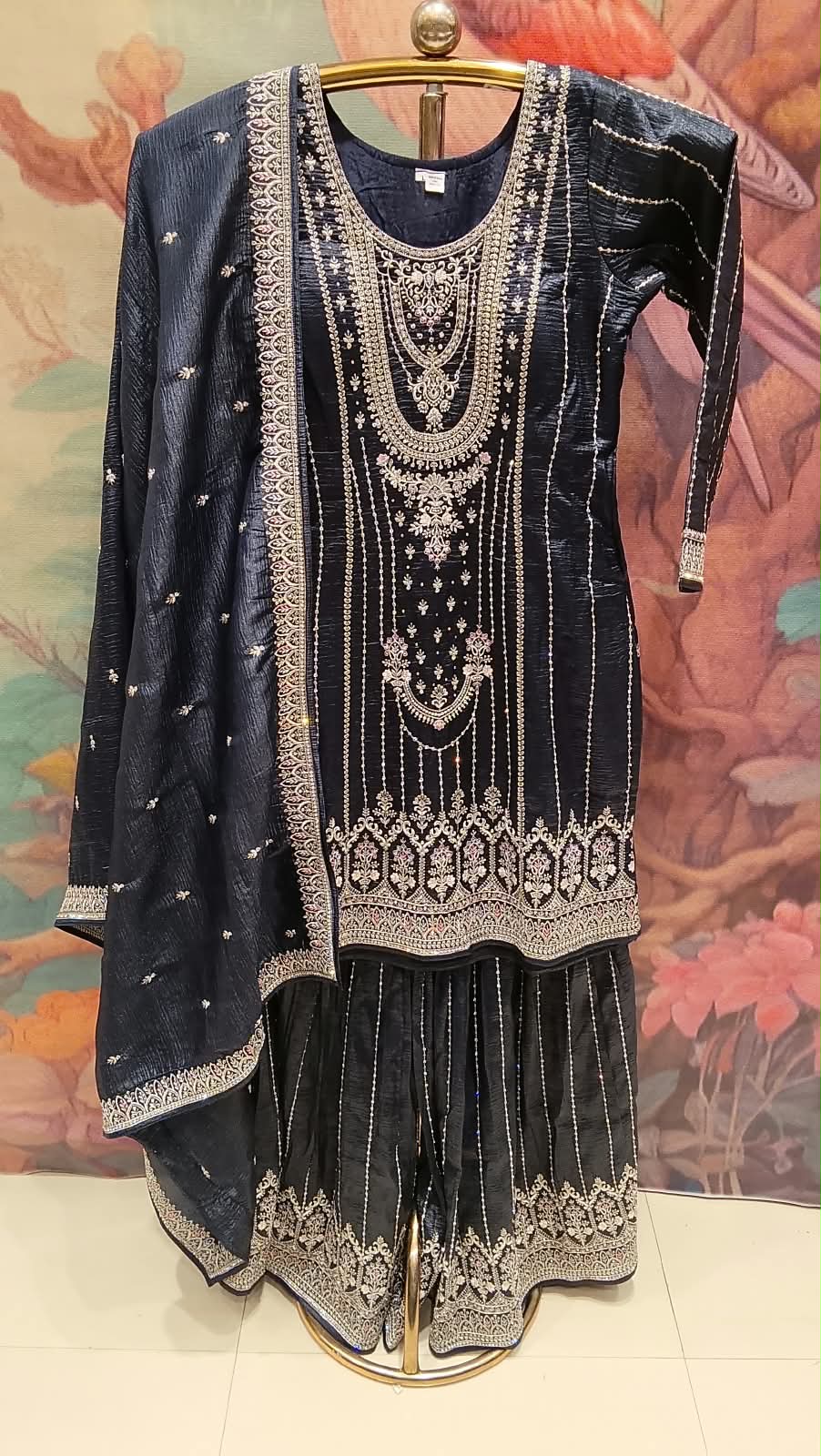 Midnight Black Zari & Sequin Heavily Embroidered Gharara Set