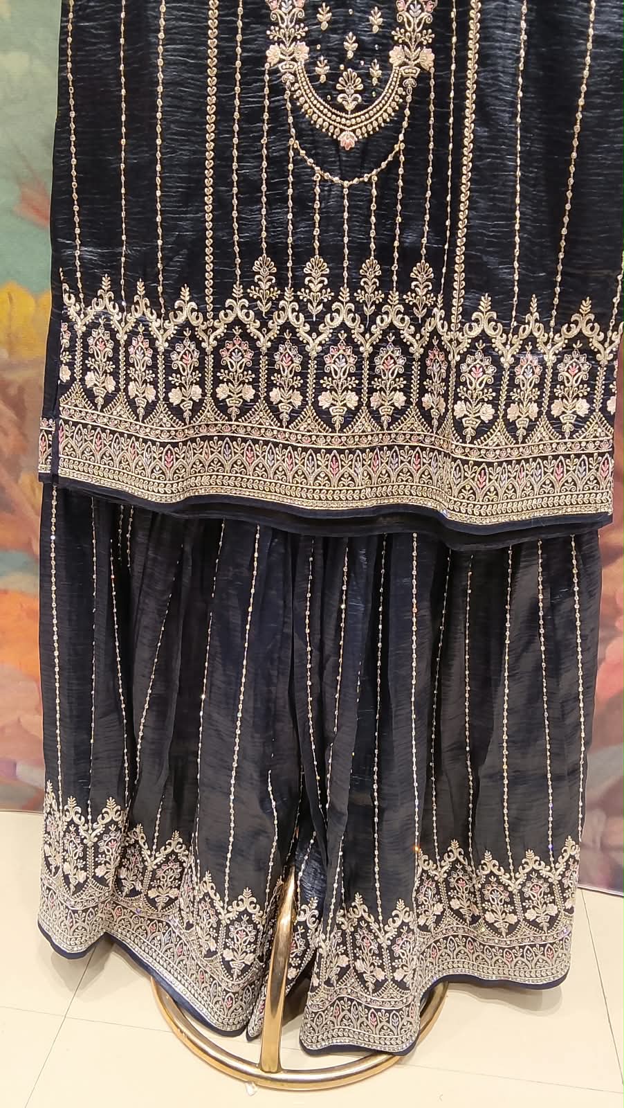Midnight Black Zari & Sequin Heavily Embroidered Gharara Set