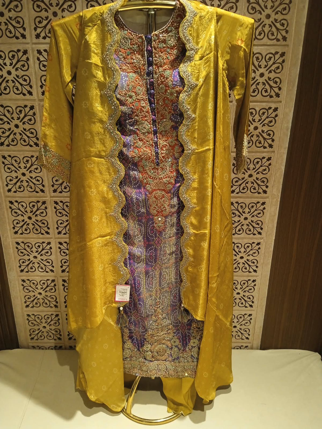 Mustard Yellow & Lavender Layered Shrug Suit Set