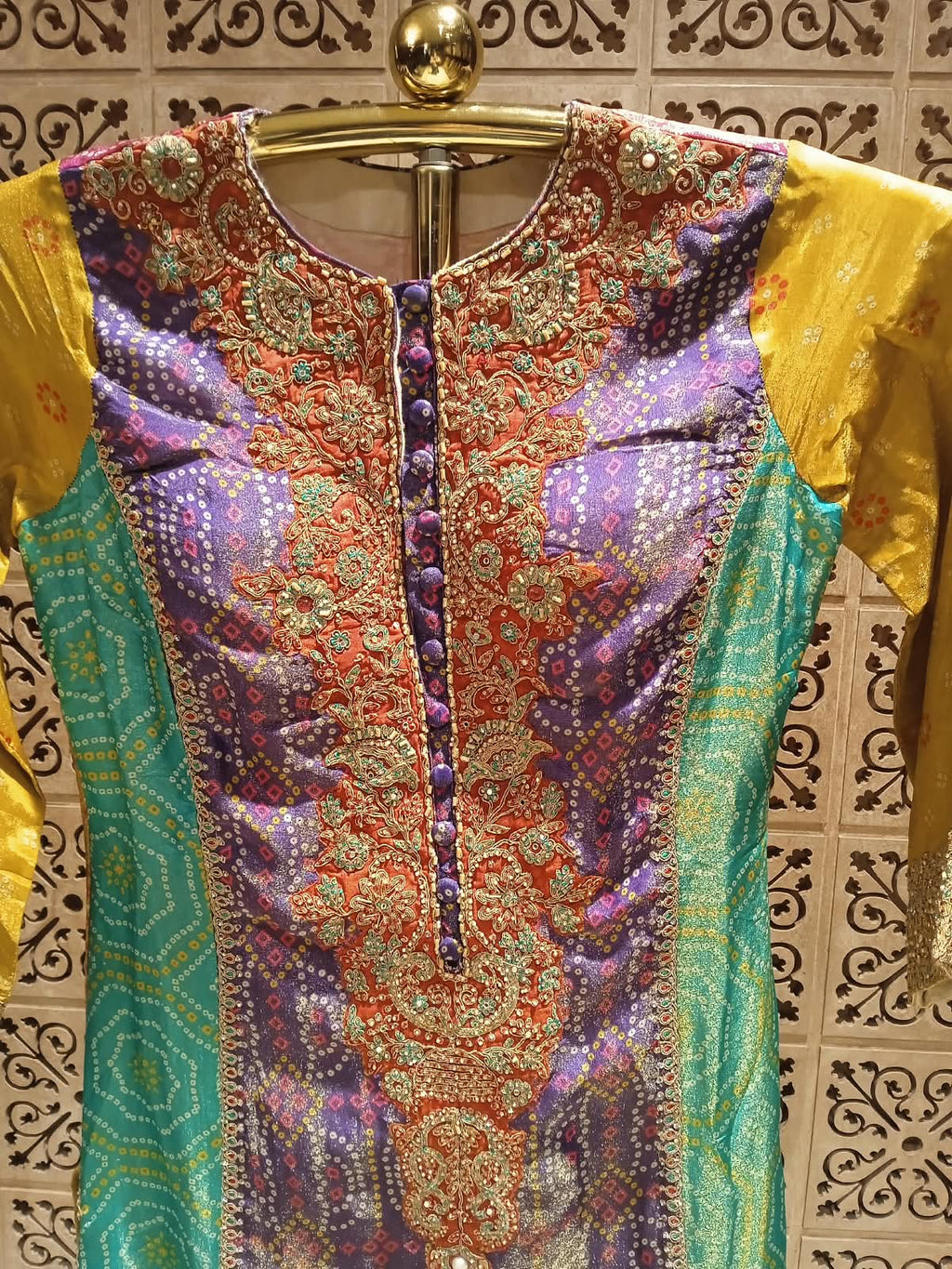 Mustard Yellow & Lavender Layered Shrug Suit Set
