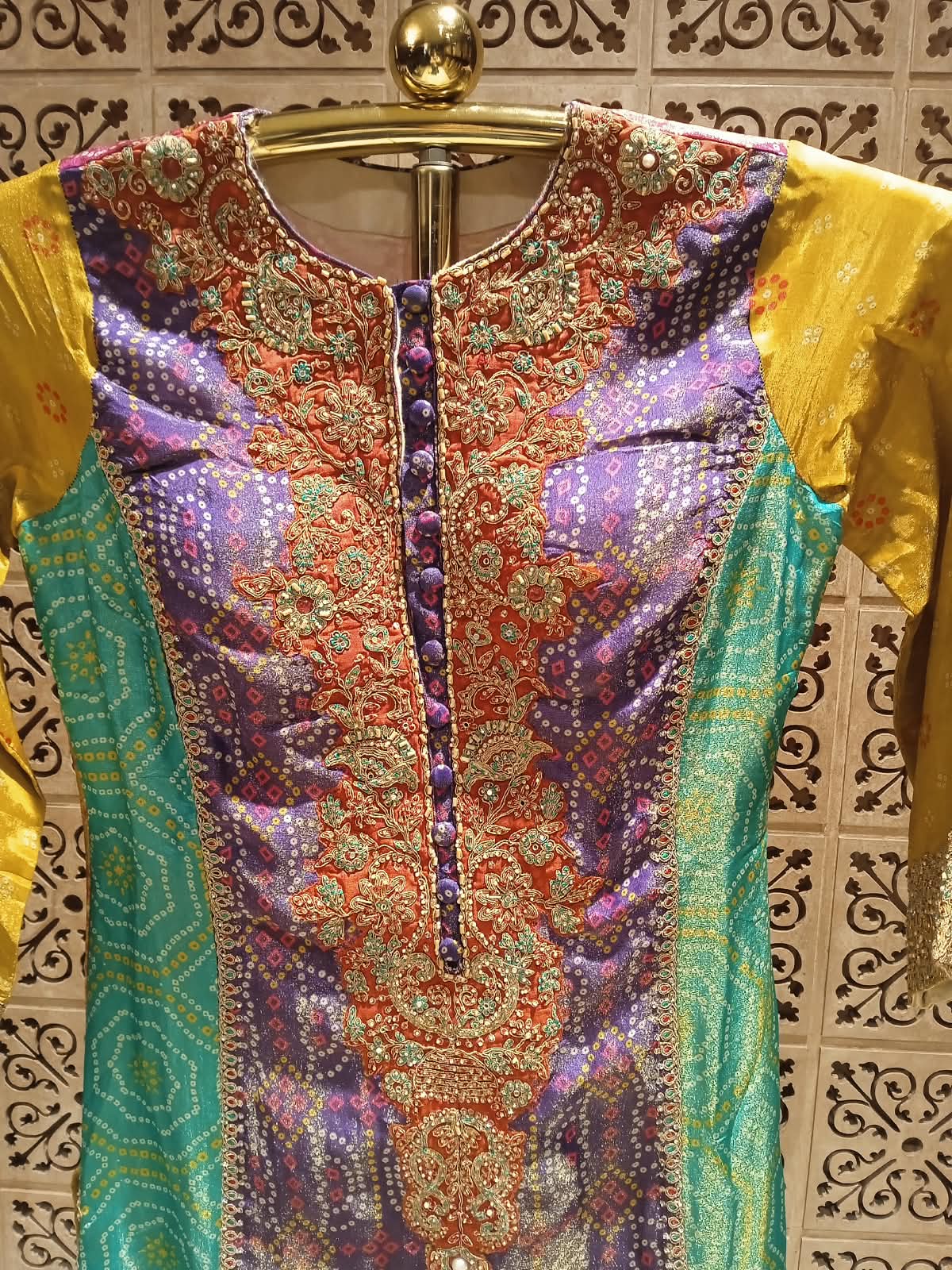 Mustard Yellow & Lavender Layered Shrug Suit Set