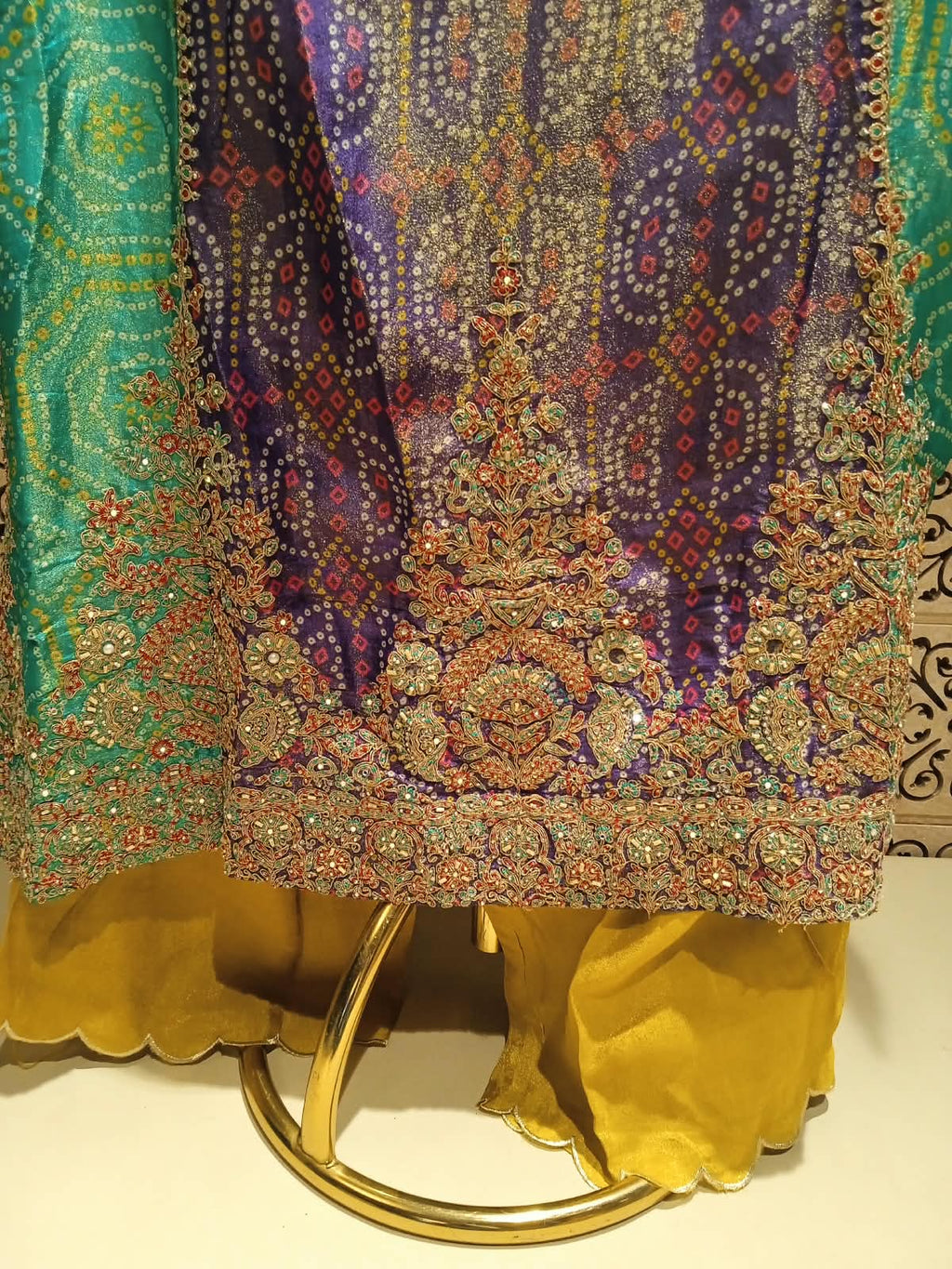 Mustard Yellow & Lavender Layered Shrug Suit Set