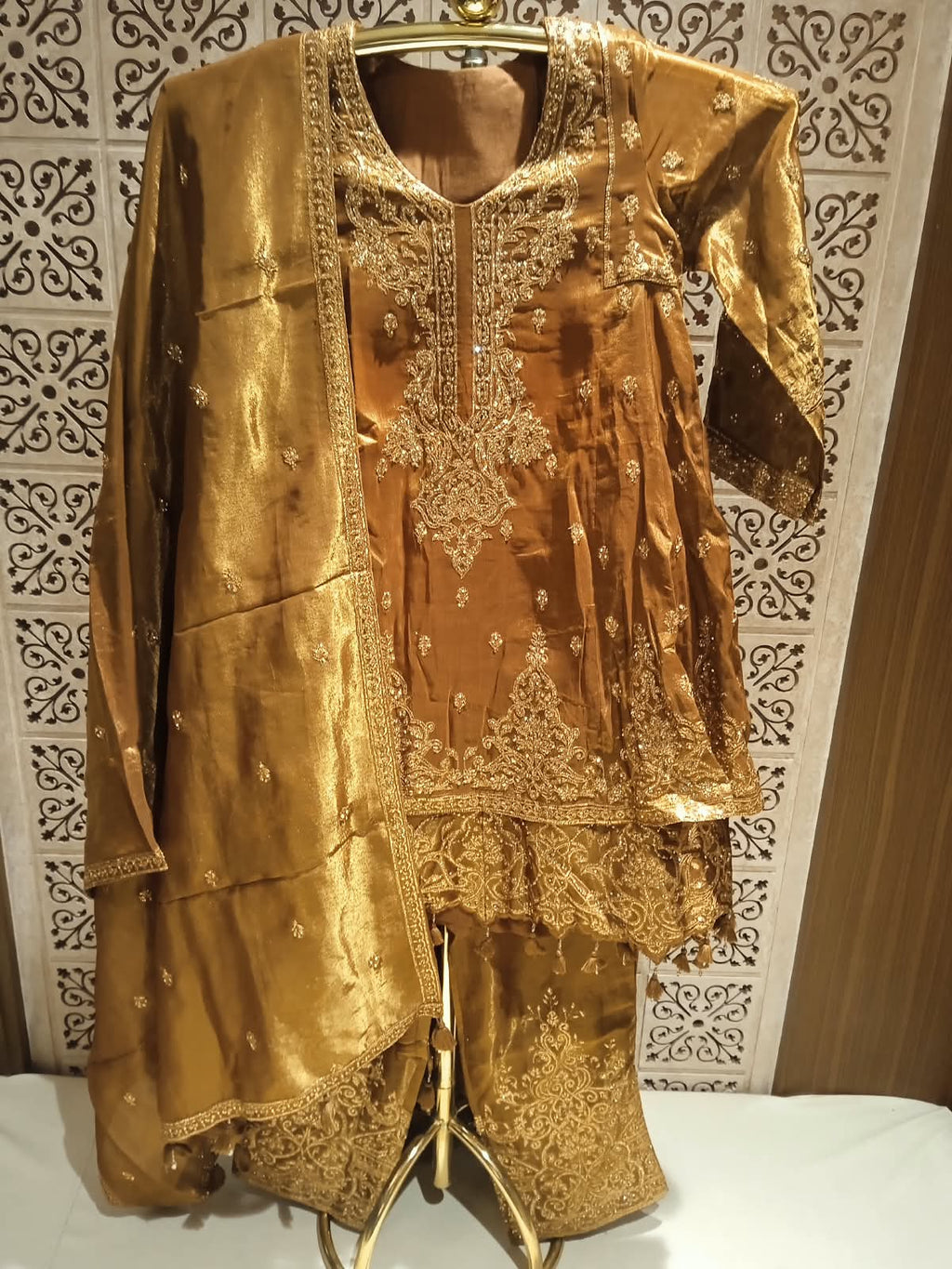 Regal Mustard Gold Embroidered Palazzo Suit.