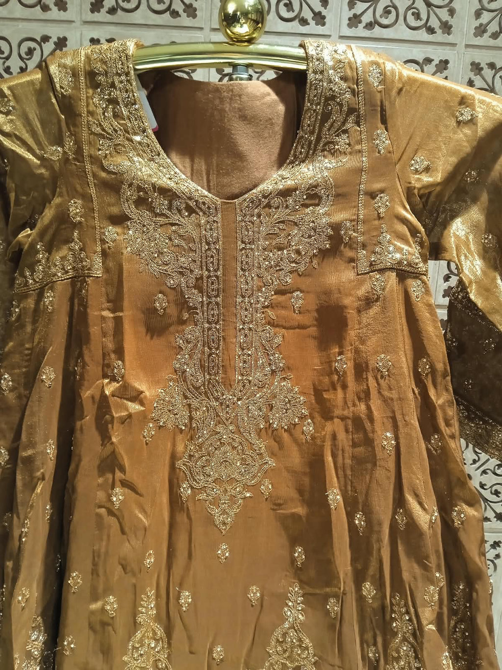Regal Mustard Gold Embroidered Palazzo Suit.