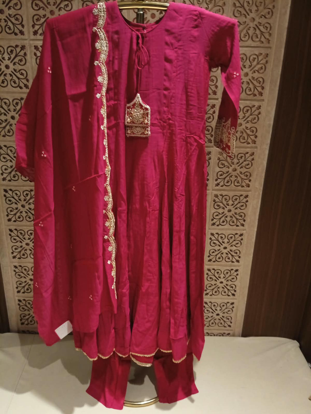 Regal Magenta Pink Mul Chanderi  Anarkali Suit Set