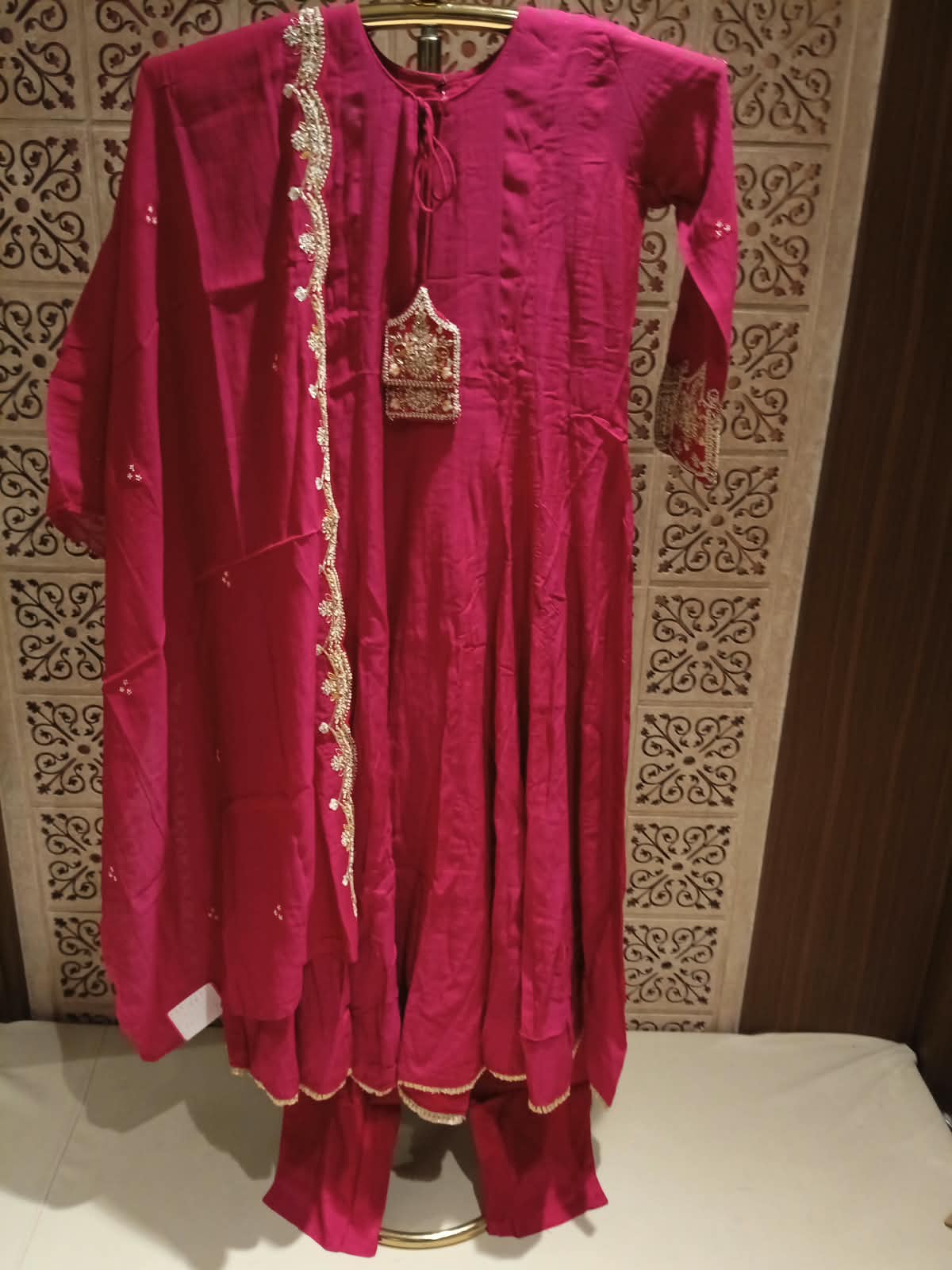 Regal Magenta Pink Mul Chanderi  Anarkali Suit Set