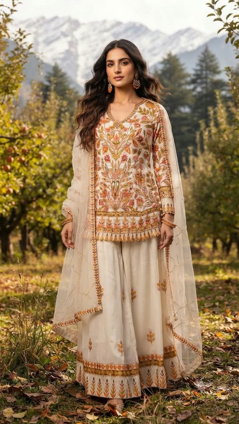 Ivory & Kashmiri Floral Embroidered Palazzo Set.