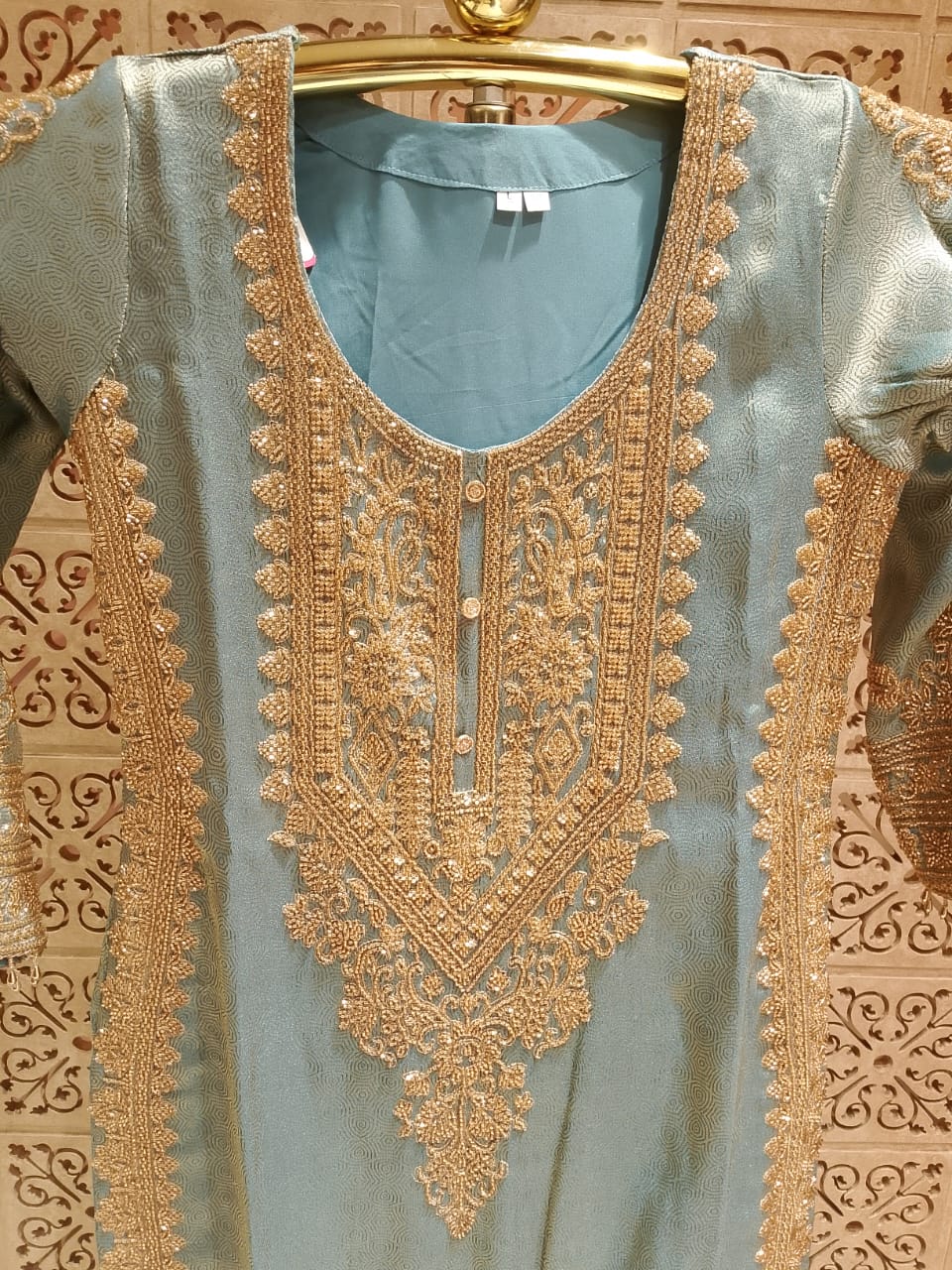 Majestic Sea Green Silk Straight Kurta & Palazzo Suit Set