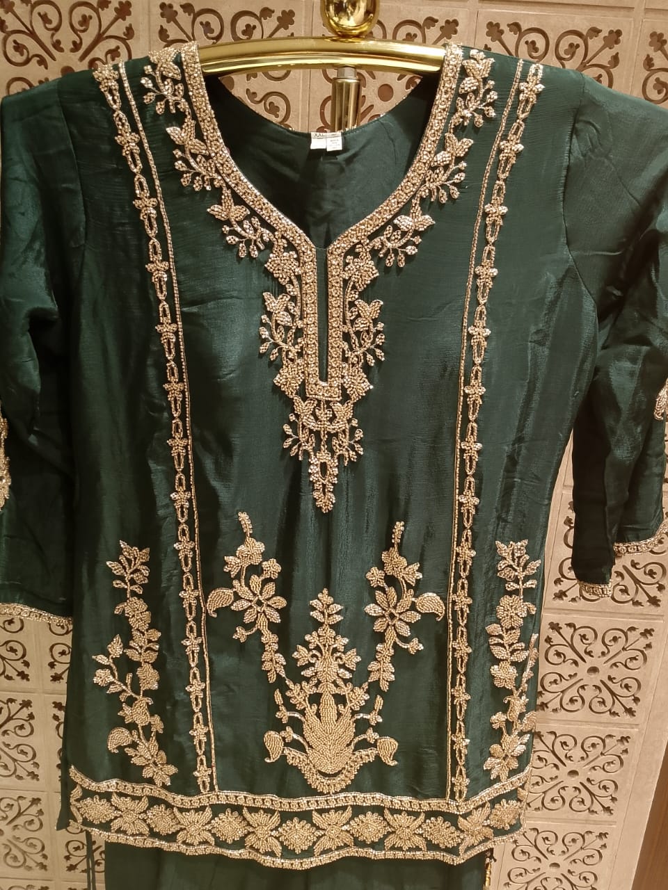 Regal Emerald Green Silk Palazzo Suit Set.