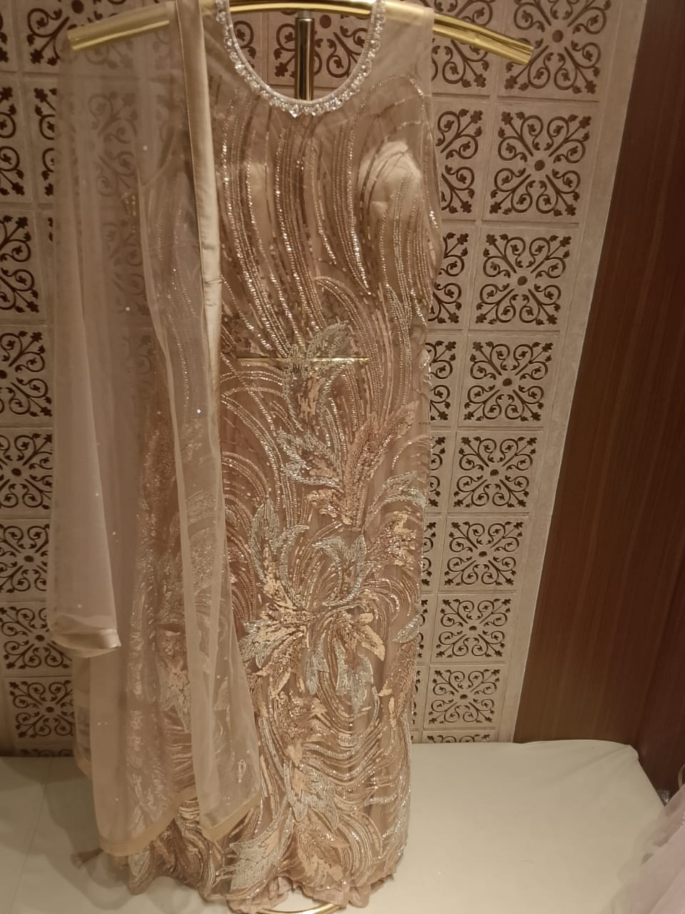 Glamorous Rose Gold Sequin Cocktail Gown.