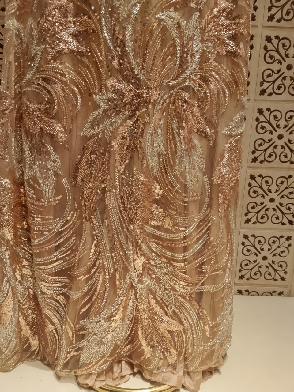 Glamorous Rose Gold Sequin Cocktail Gown.