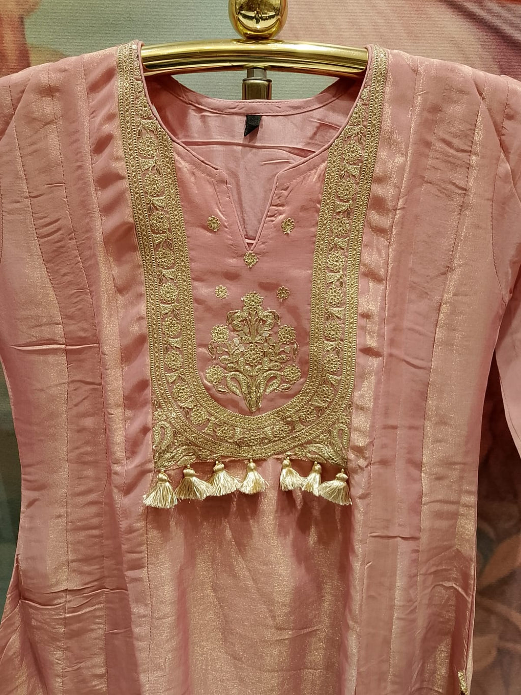 Charming Soft Pink Simmer Silk Anarkali Kurta & Pant Set Plus Size.