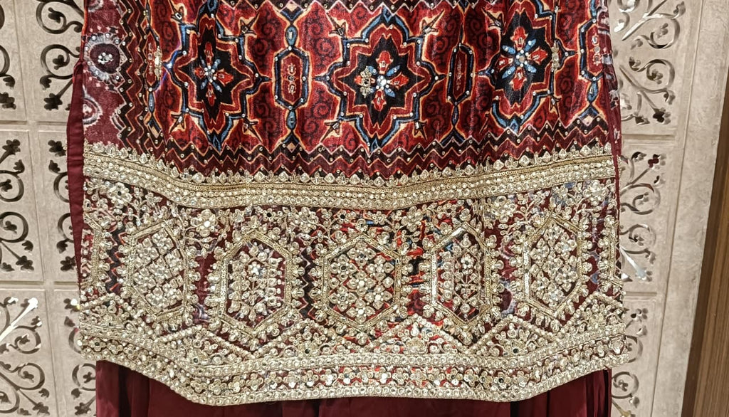 Regal Wine Maroon Bandhani Print & Embroidered Palazzo Set