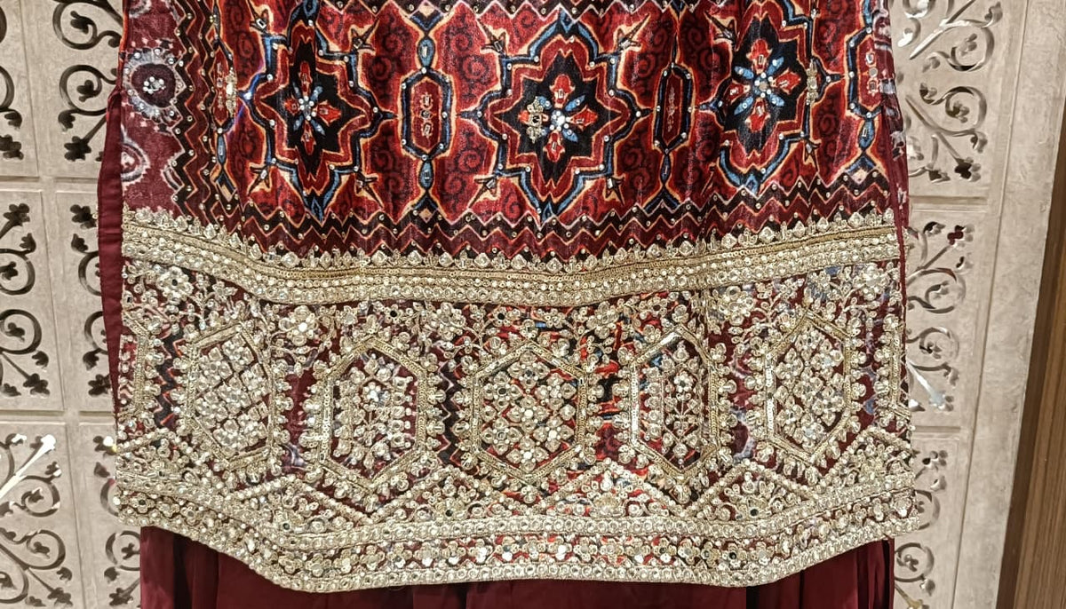 Regal Wine Maroon Bandhani Print & Embroidered Palazzo Set