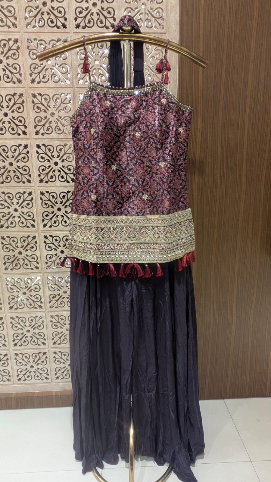 MIDNIGHT NAVY BLUE  & Maroon Zari Embroidered Palazzo Set.