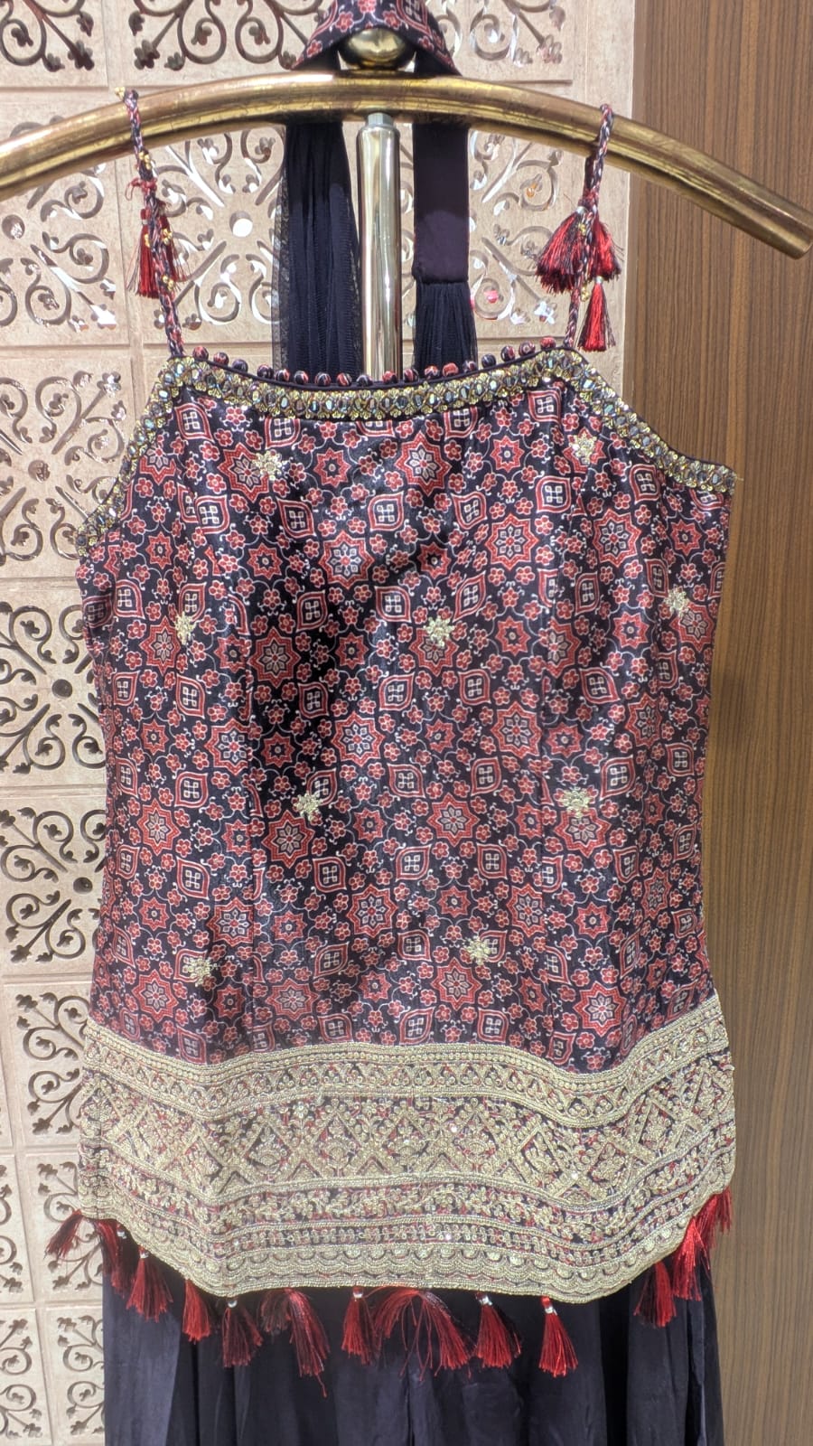 MIDNIGHT NAVY BLUE  & Maroon Zari Embroidered Palazzo Set.