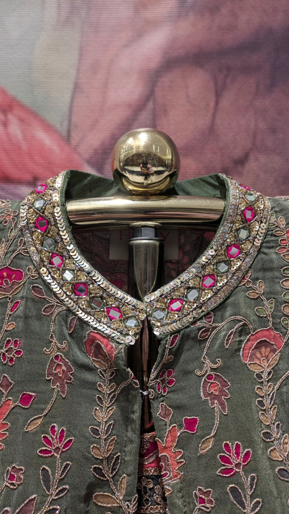 Olive Green Embroidered Jacket Palazzo Set.