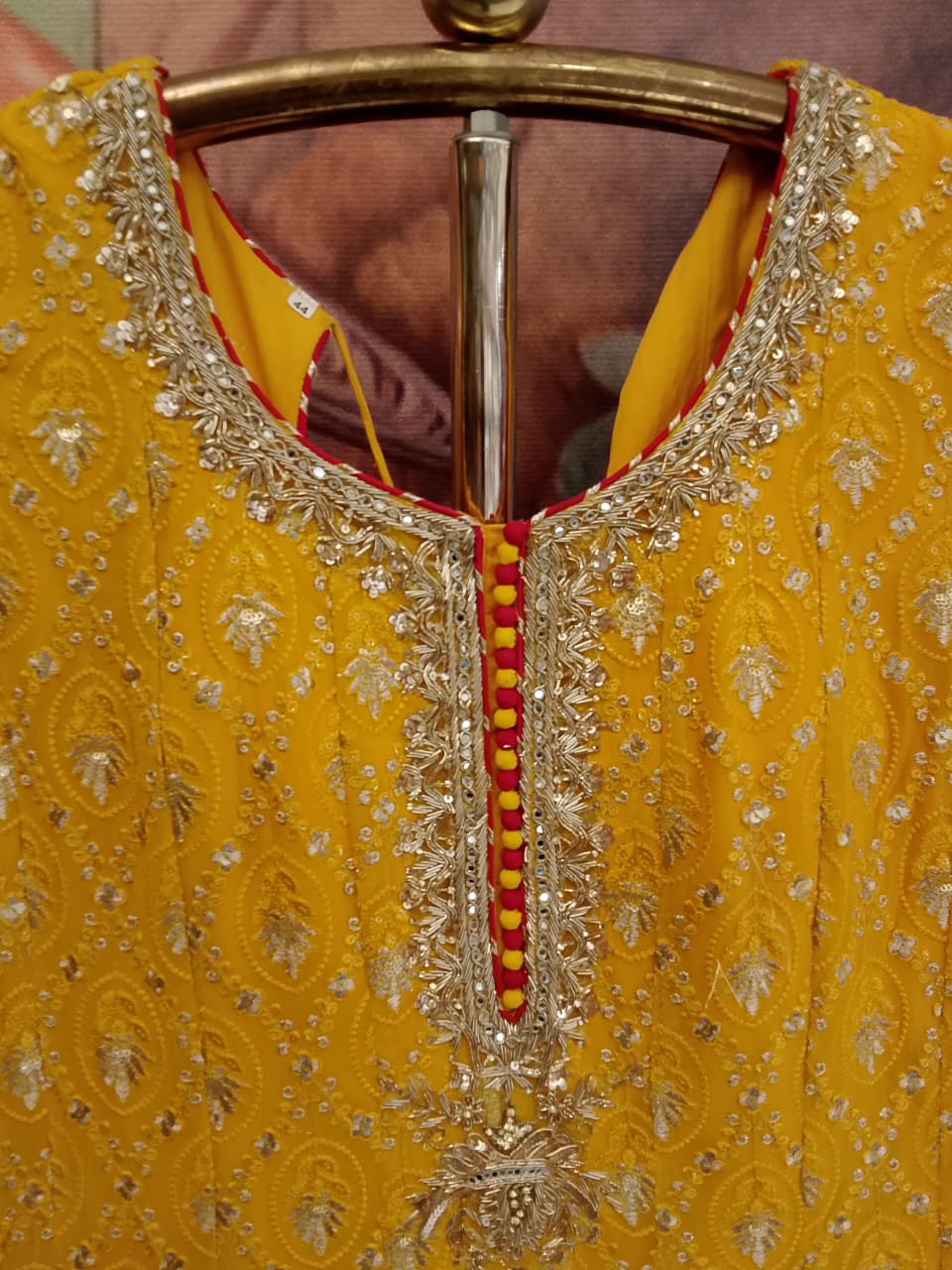 Mustard Yellow Georgette Embroidered Chikankari Anarkali Set.