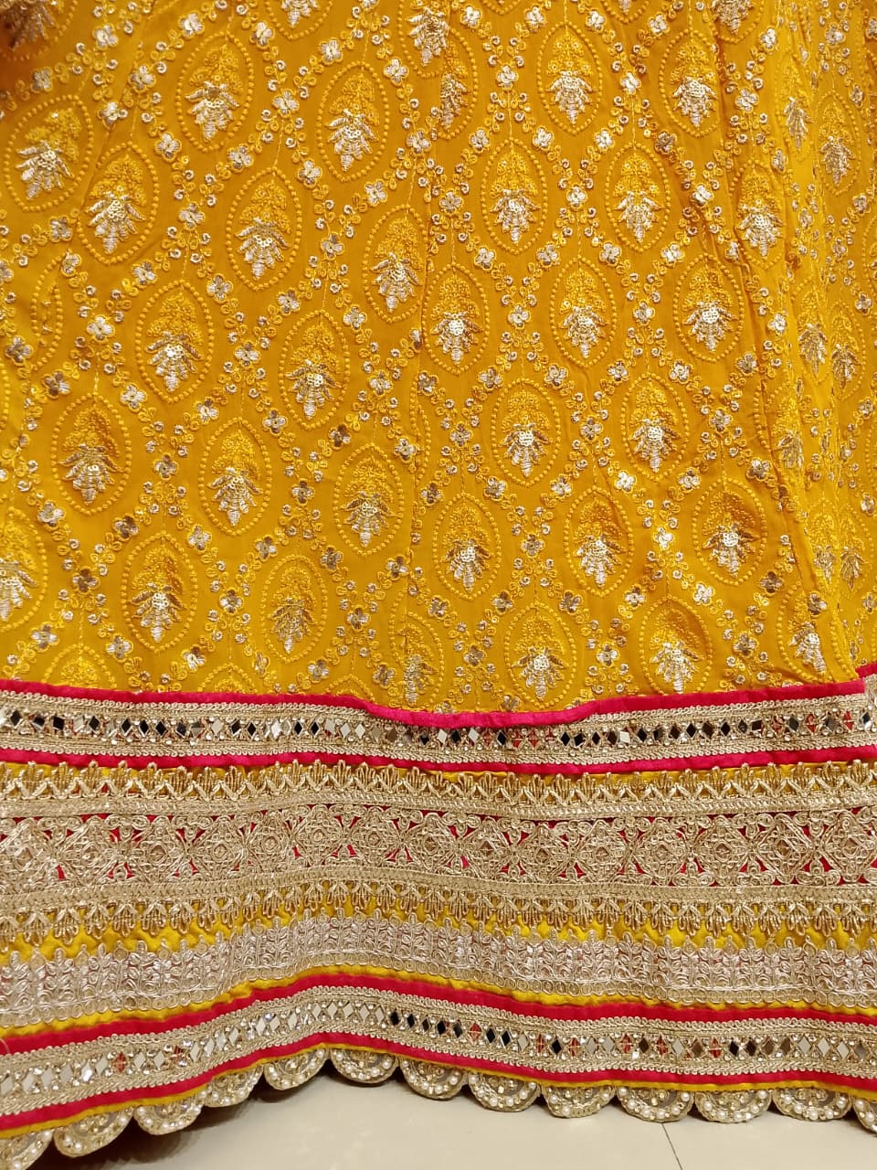 Mustard Yellow Georgette Embroidered Chikankari Anarkali Set.