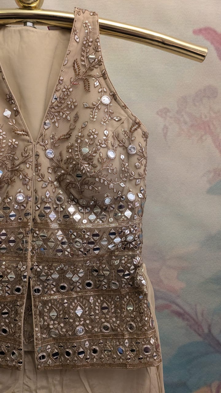 Celeste Champagne Gold Mirror Embellished Palazzo Set.