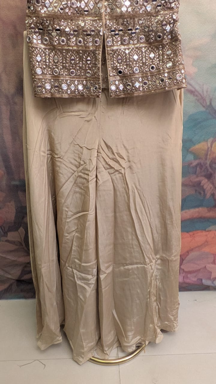 Celeste Champagne Gold Mirror Embellished Palazzo Set.