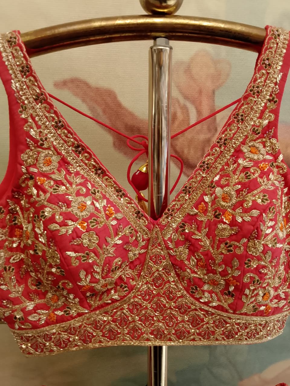 Scarlet Red Banarasi Silk & Embroidered Lehenga Set.