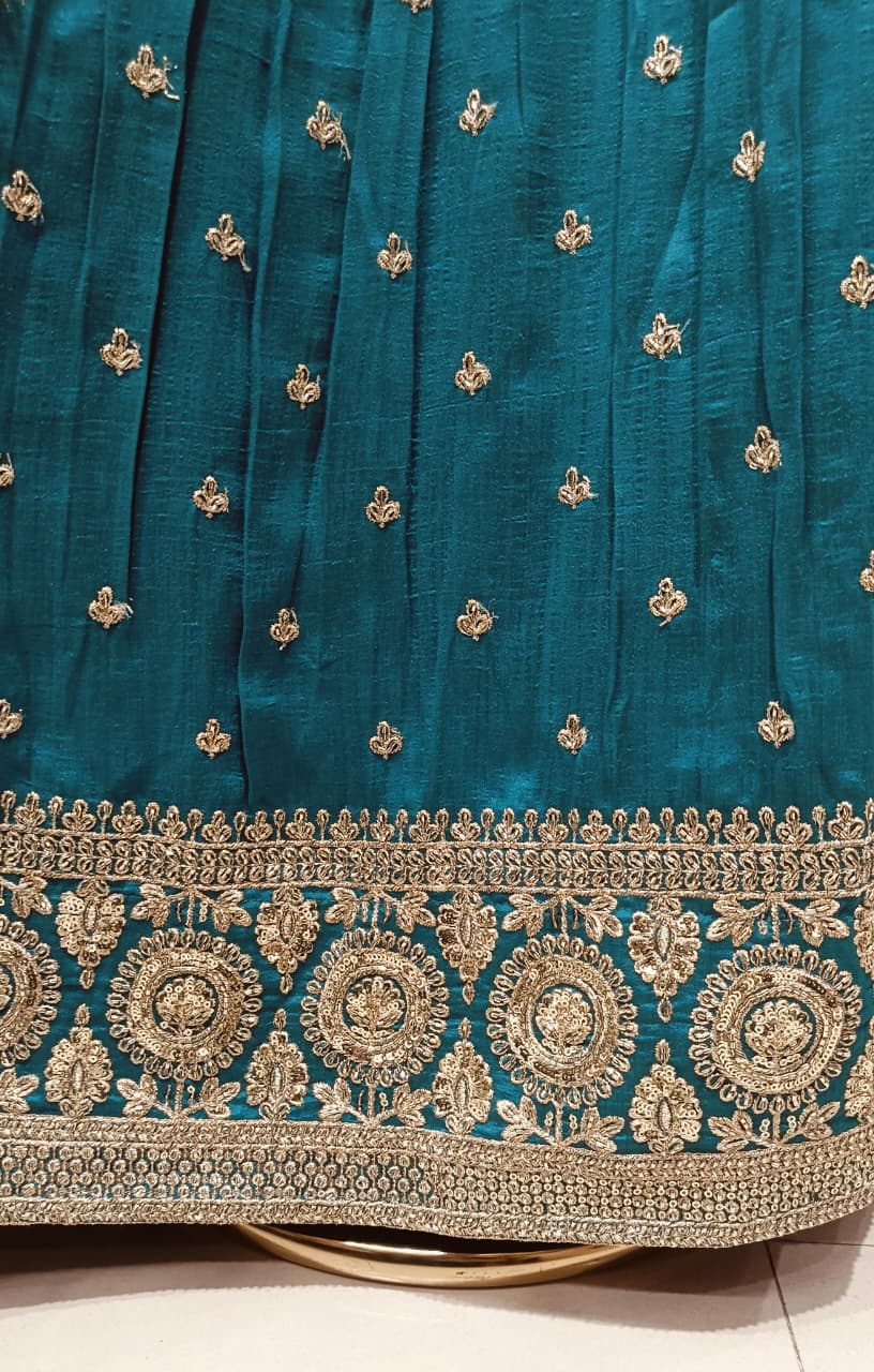 Teal Blue Zari & Sequin Embroidered Lehenga Choli Set