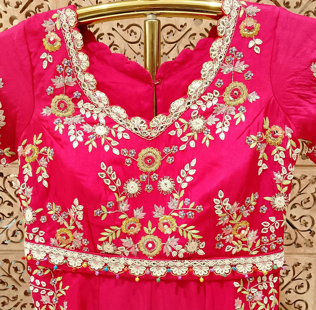 Rani Pink Floral Embroidered Festive Jumpsuit.