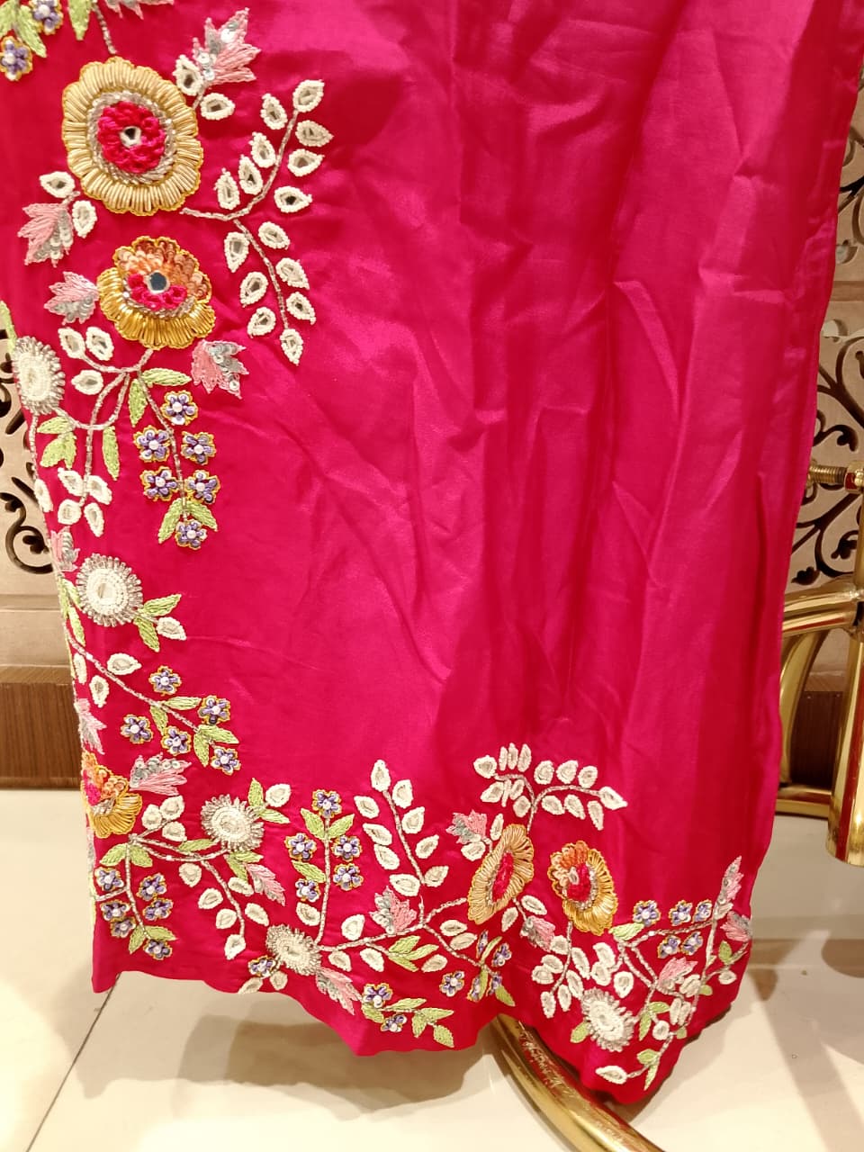 Rani Pink Floral Embroidered Festive Jumpsuit.