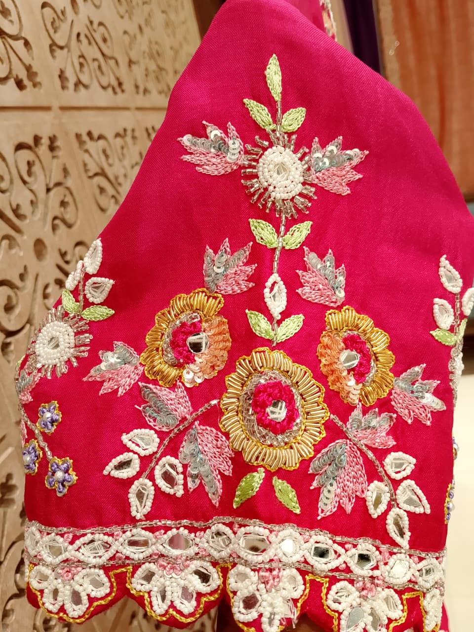 Rani Pink Floral Embroidered Festive Jumpsuit.