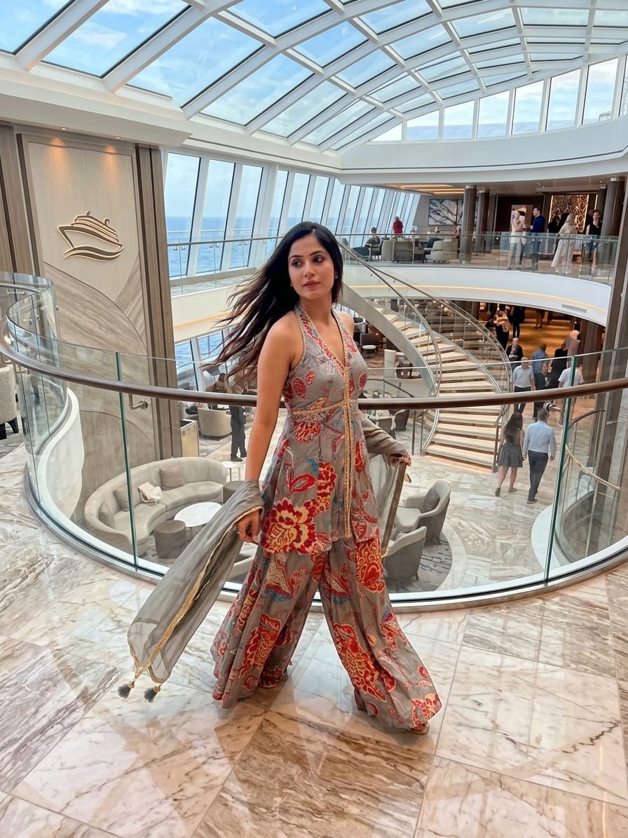 Grey Floral Printed Halter Neck Palazzo Set.